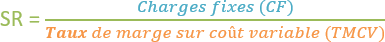 SR =  𝐶ℎ𝑎𝑟𝑔𝑒𝑠 𝑓𝑖𝑥𝑒𝑠 (𝐶𝐹) 𝑻𝒂𝒖𝒙 𝑑𝑒 𝑚𝑎𝑟𝑔𝑒 𝑠𝑢𝑟 𝑐𝑜û𝑡 𝑣𝑎𝑟𝑖𝑎𝑏𝑙𝑒 (𝑇𝑀𝐶𝑉) 